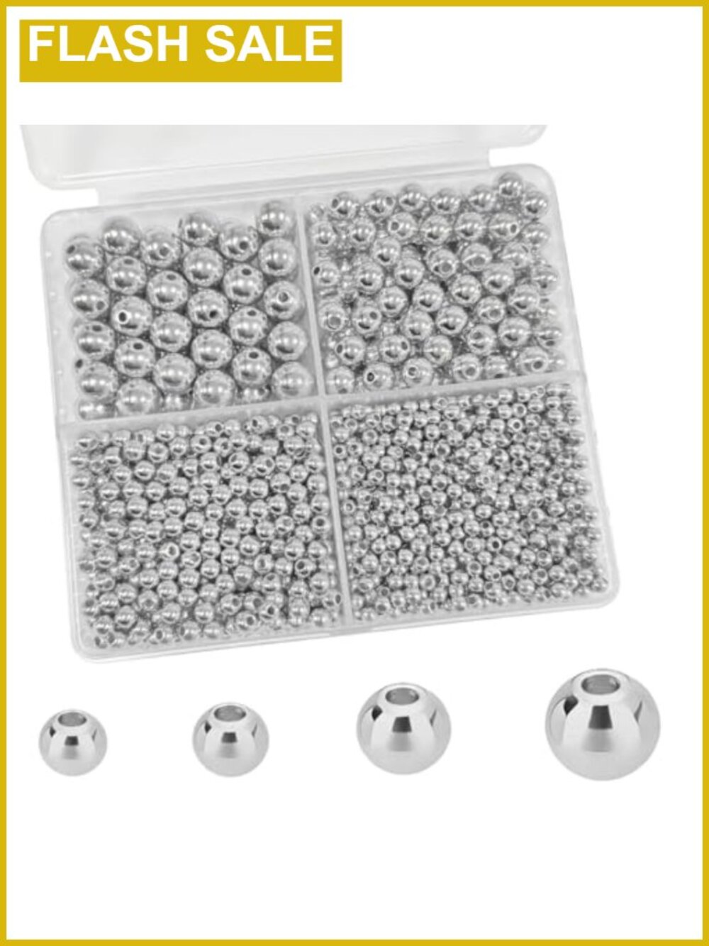 1680pcs Silver Round Spacer Beads 3/4/6/8mm Smooth Ball Beads for Jewelry Making
